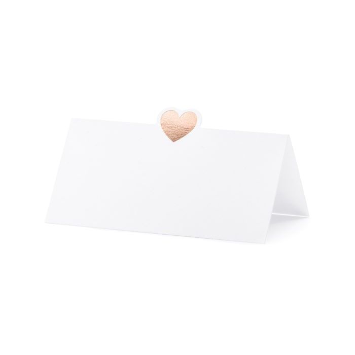 White place card with rose gold heart motif 10 x - 10x5 cm