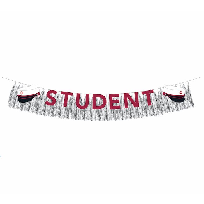 Graduation garland with silver fringes red 3 m