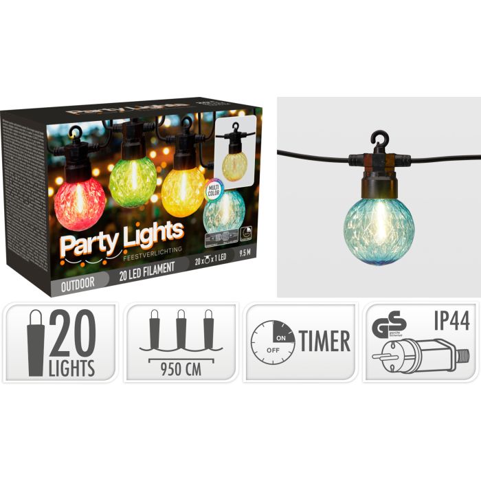 Light Chain with 20 Coloured LED Bulbs 9.5 m