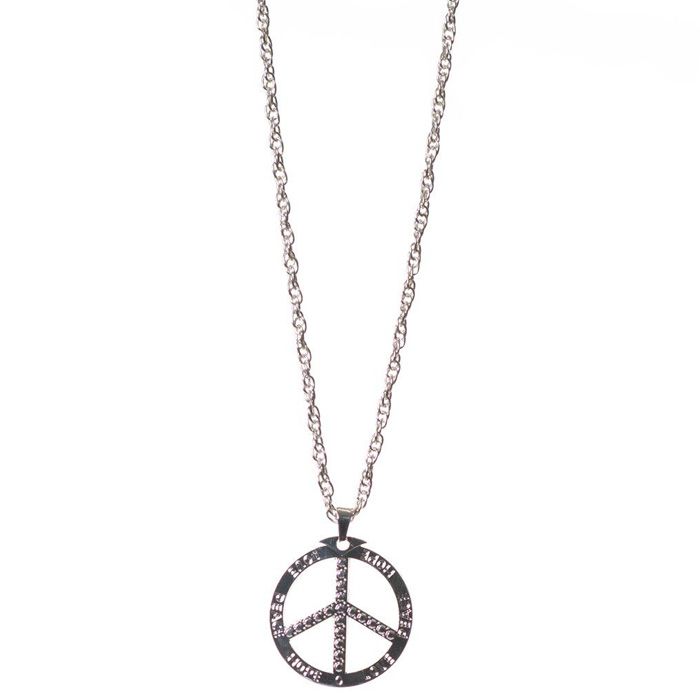 Silver hippie peace necklace