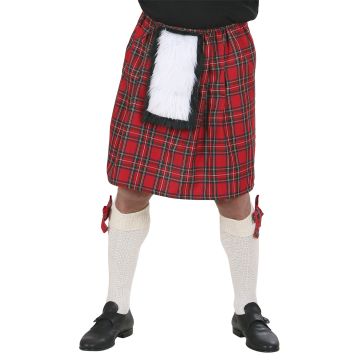 Scottish Kilt in Red Tartan Fabric with Pouch