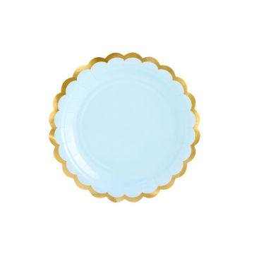 Light Blue paper plates with gold rim 6x - Ø 18 cm
