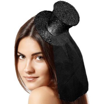 Black mini glitter top hat with veil