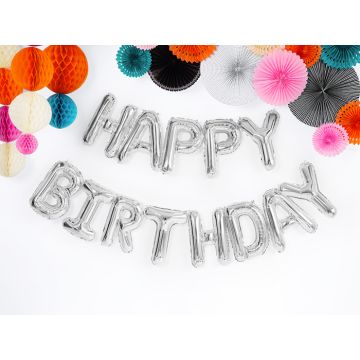 Happy Birthday Foil Balloon Silver - 340 x 35 cm