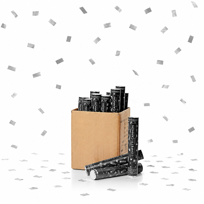 Silver confetti tubes 40 cm PartyVikings 50x - Metallic Rectangular