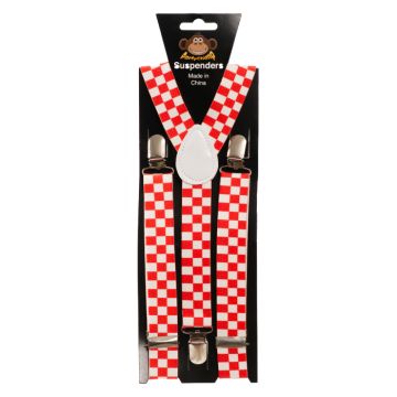 Checked braces red and white one-size unisex