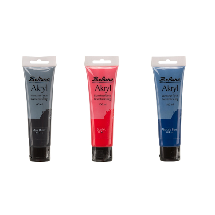 Acrylic paint in red, blue, and black 75 ml