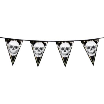 Skull flag garland with gold trim - 4 m