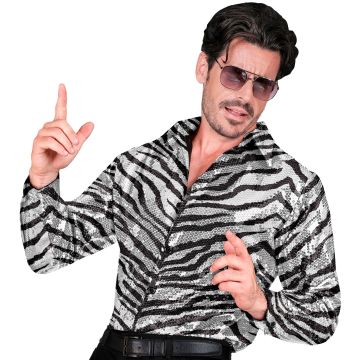 Silver Sequin Shirt with Zebra Pattern for Men