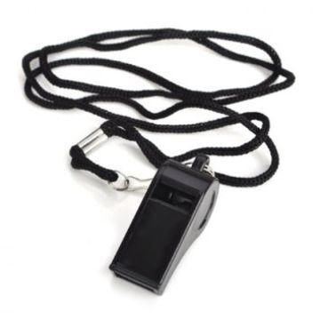 Black whistle with lanyard