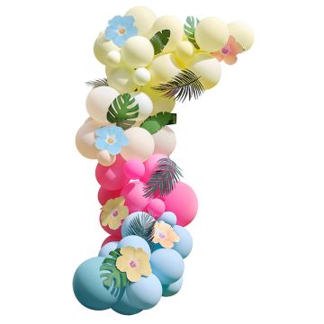 Colourful Hawaii Balloon Arch including Balloons, Flowers and Palm Leaves 85 pieces