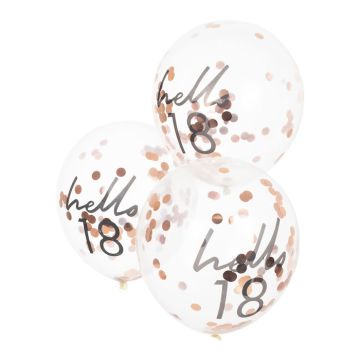 Hello 18 Rose Gold Birthday Balloons 5x - 30 cm