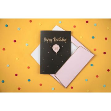 Black 30th Birthday Card with Pink Envelope - 14.8x10.5 cm