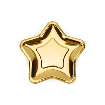 Gold star paper plate 6x - 18 cm