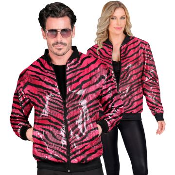 Pink Zebra Print Sequin Bomber Jacket
