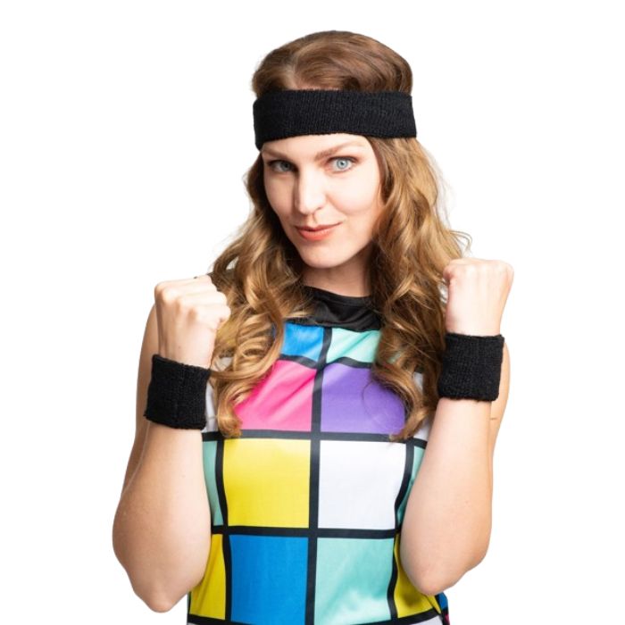 Sweatband set in black with 2x wristbands and headband