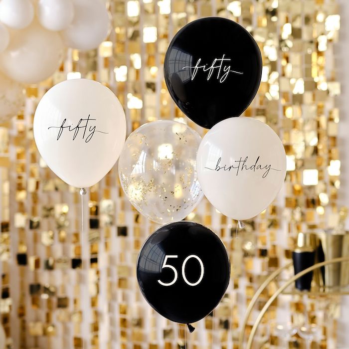 50th Birthday Balloon Bouquet Black, Cream and White