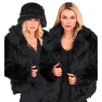 Black short faux fur jacket for women