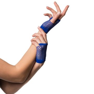 short fingerless fishnet gloves one-size for women blue