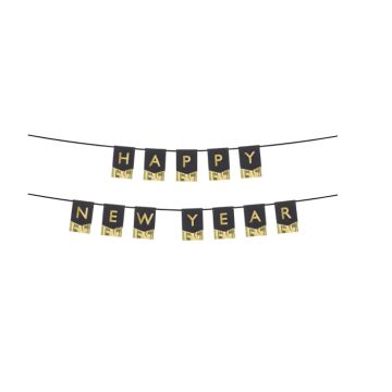 New Year garland Happy New Year black with gold 135x16.5 cm