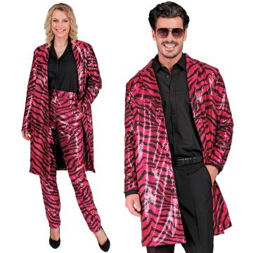 Pink Sequin Coat with Animal Print