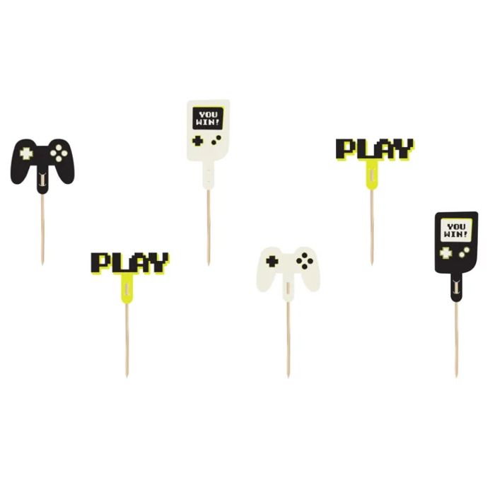 Cupcake decoration sticks with gamer motifs 6x - 6-10.5 cm