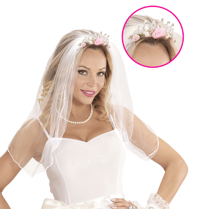Tiara with veil and silver flowers