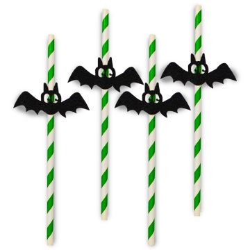 Green bat straws 10x - 19.5 cm