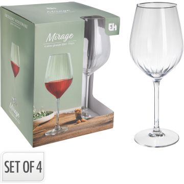 Ribbed Wine Glasses in Clear Glass, 4 pcs, 51 cl