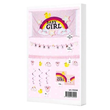 Baby shower package with decorations for girls - 18 pieces