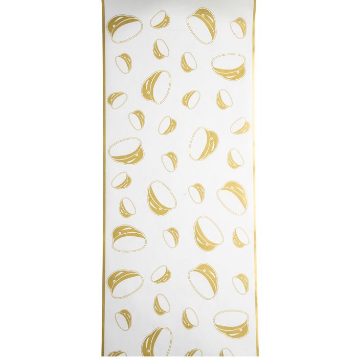 White and gold table runner with graduation cap motifs 30 cm x 5 m