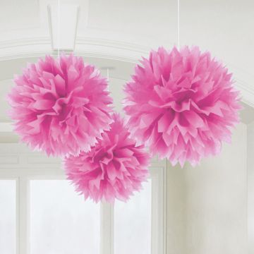 Pink Pom Poms 3x - 40 cm