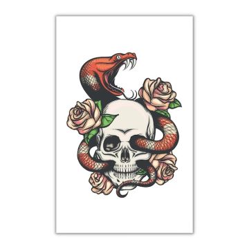 Skull tattoo with roses and snake 10.5x20 cm