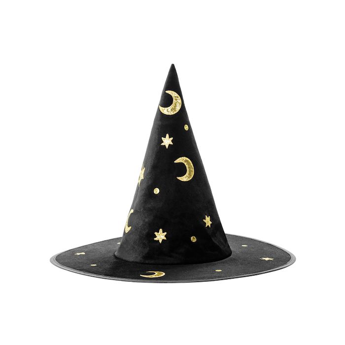 Witch hat with gold motifs - one size