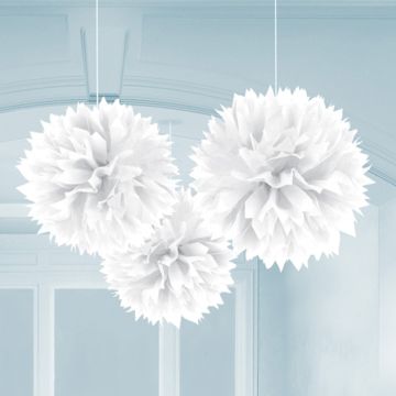 White Pom Poms 3x - 40 cm
