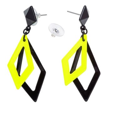 Neon 80's earrings yellow in diamond shape