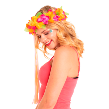 Hawaii blomster pandebånd pink/orange - onesize
