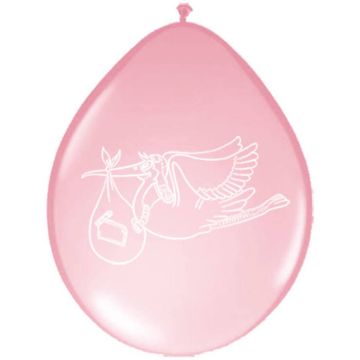 Pink Balloons with Stork 8x - 30cm