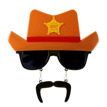 Glasses with sheriff cowboy hat and moustache