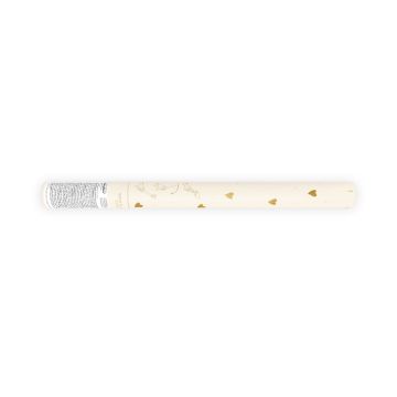 White And Gold Hearts Confetti Tube - 35 cm