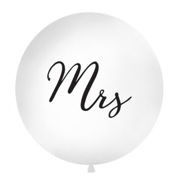 Large White Mrs Balloon with Black Text - 1 metre