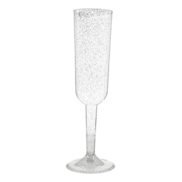 Champagneglas I plast sølv glitter 4x - 198 ml