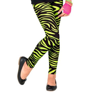 Neon green 80s children's leggings with zebra pattern