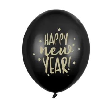 Black star-patterned New Year's balloons 6x - 30 cm