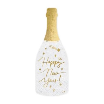 Champagne bottle napkins white with gold details New Year's 20x - 7x19 cm