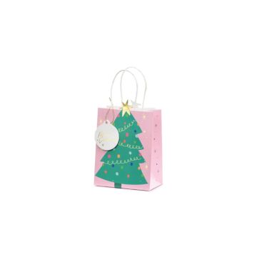 Christmas gift bag with pink Christmas tree 14x20.5x8 cm