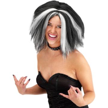 Black And White Crimped Wig