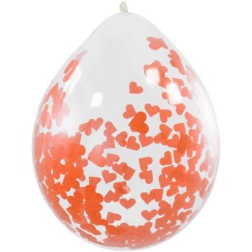 Balloon with Red Heart Confetti 4x - 30 cm