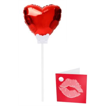 Red Heart-Shaped Balloon on a Stick with Card