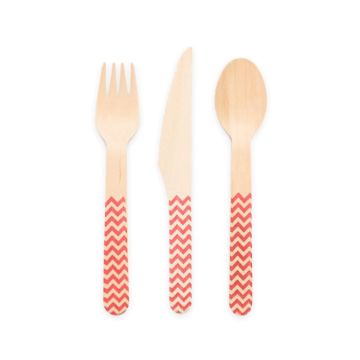 Wooden Cutlery Red Patterned - 18 Pieces